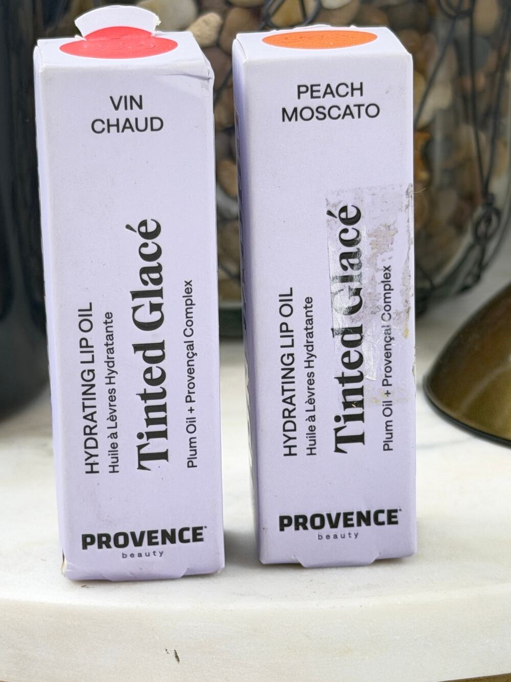 Provence Beauty Lip Oil Duo Vin Chaud Peach Moscato 0.2oz Hydrating Gloss NWT